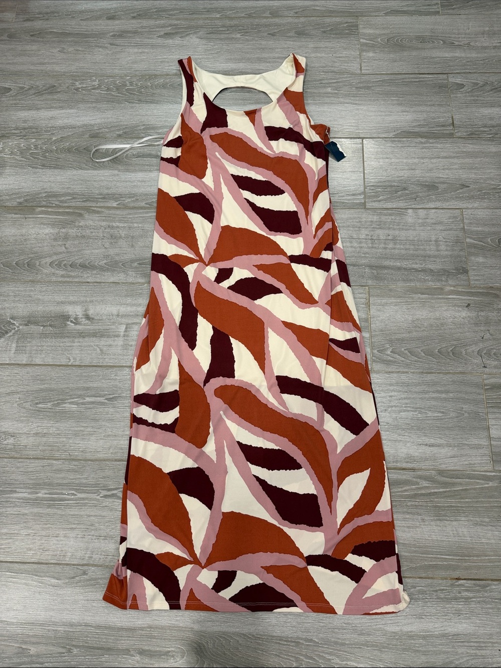 Donna Morgan Sleeveless Abstract Leaf Print Maxi Dress - Cream, Rust & Pink 14